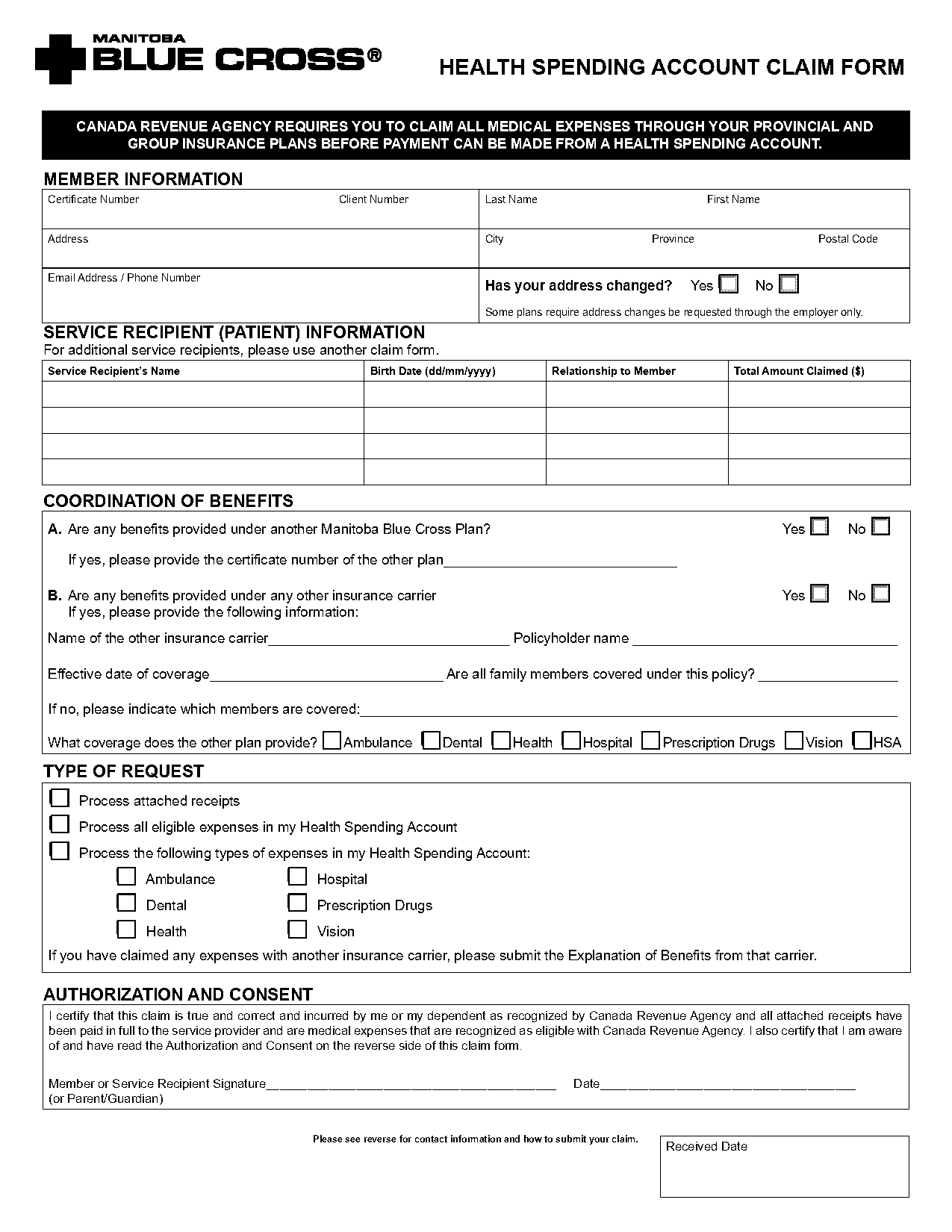 blue cross claim form manitoba