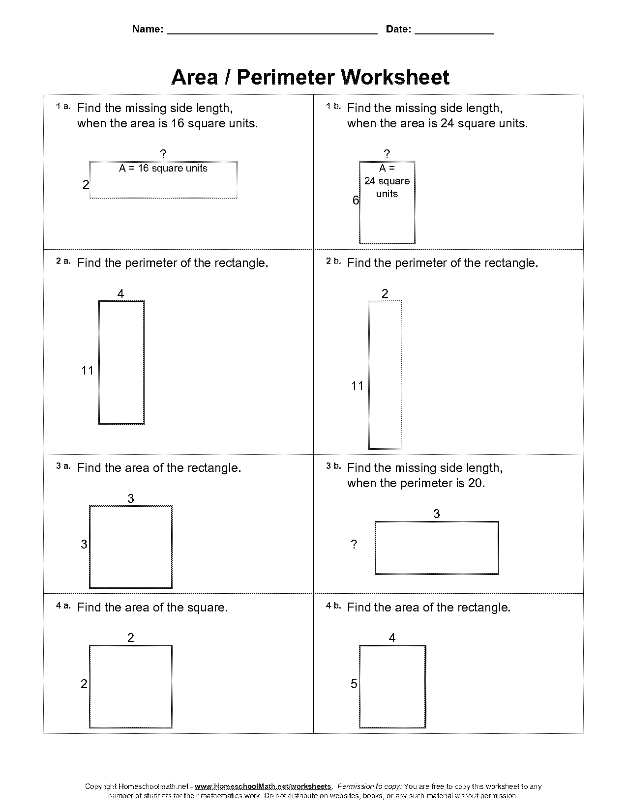 find missing side given perimeter worksheet