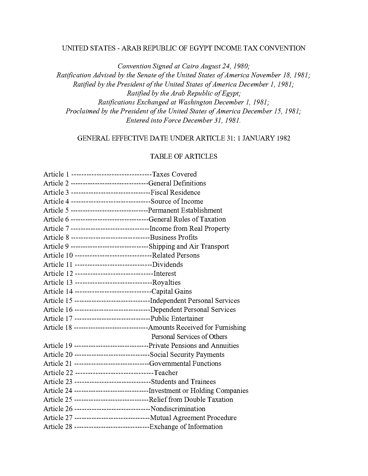 tax treaty us egypt