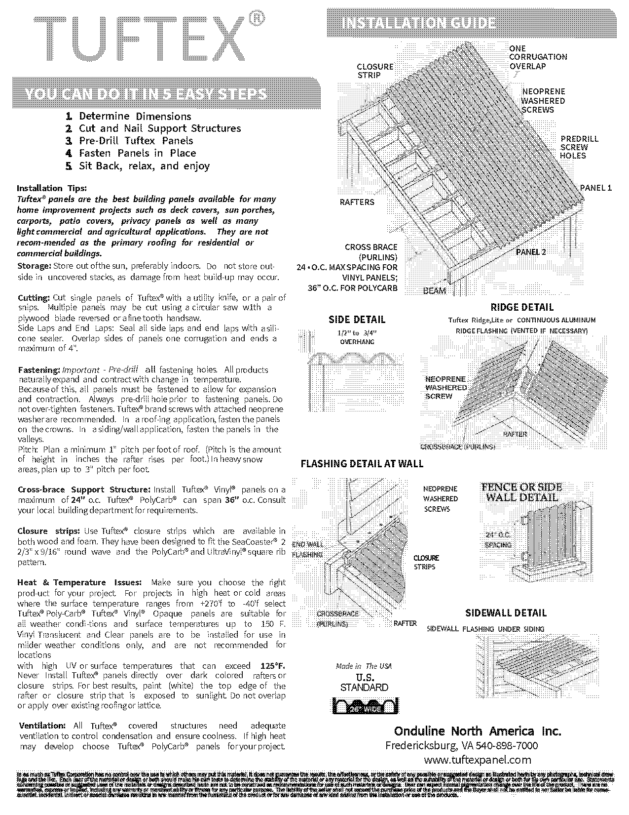 instructions on installing tuffex panels