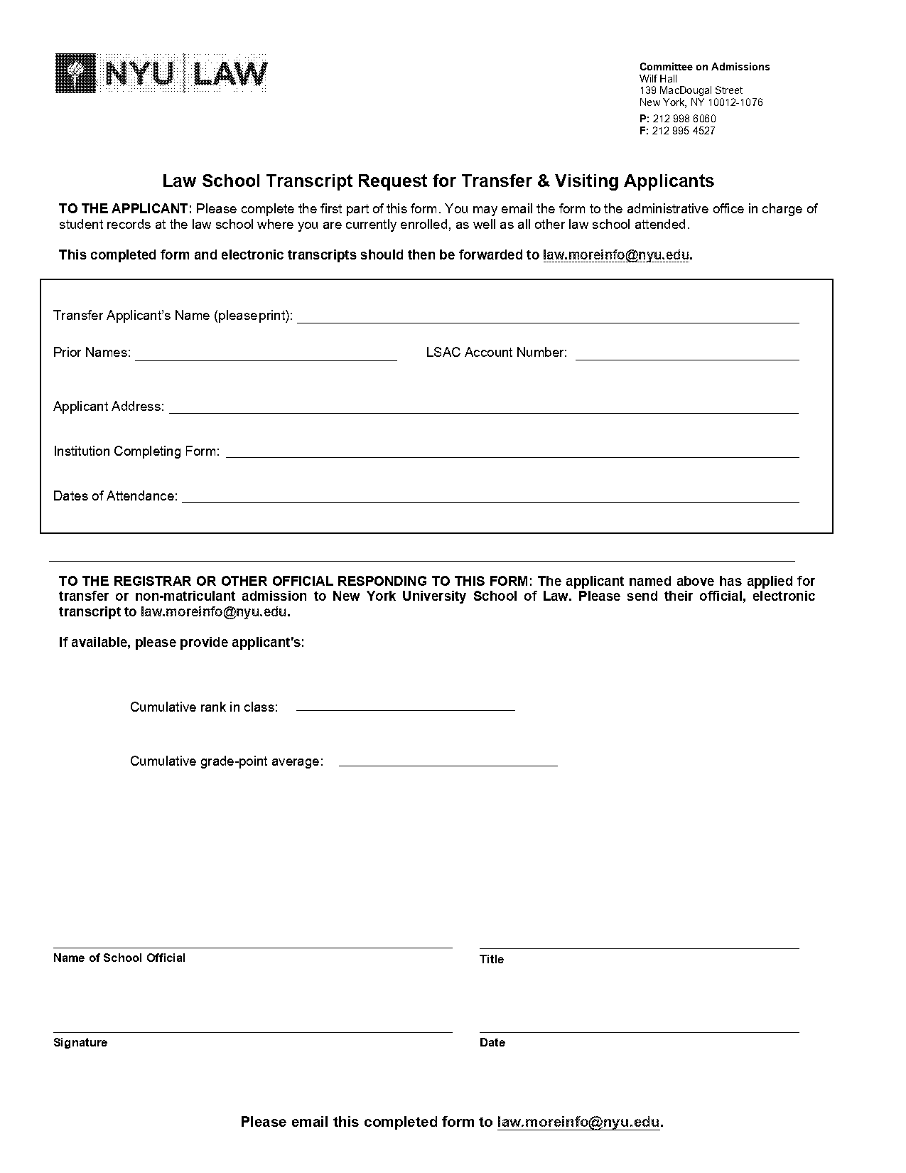 nyu order official transcript