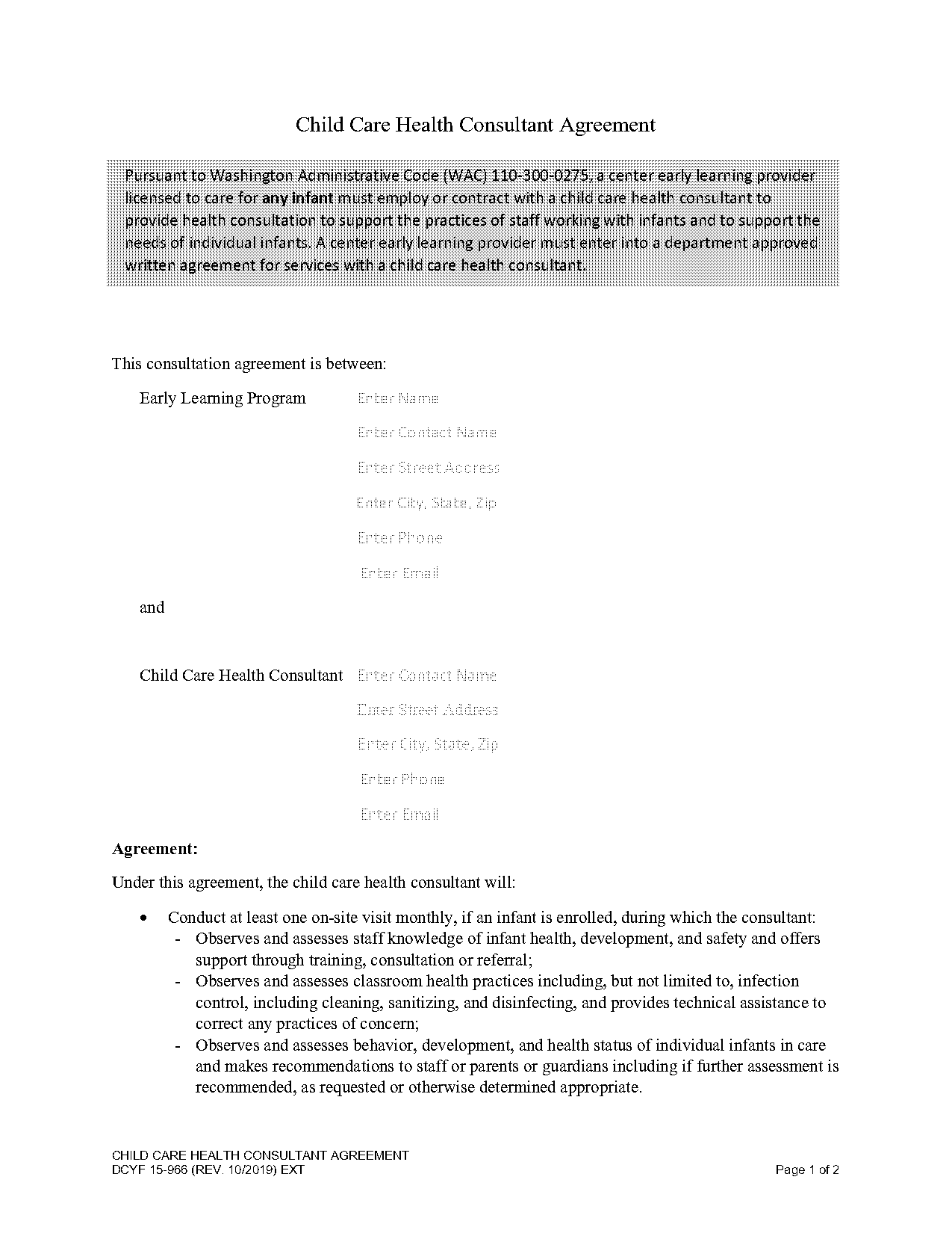 dcyf child care agreement form