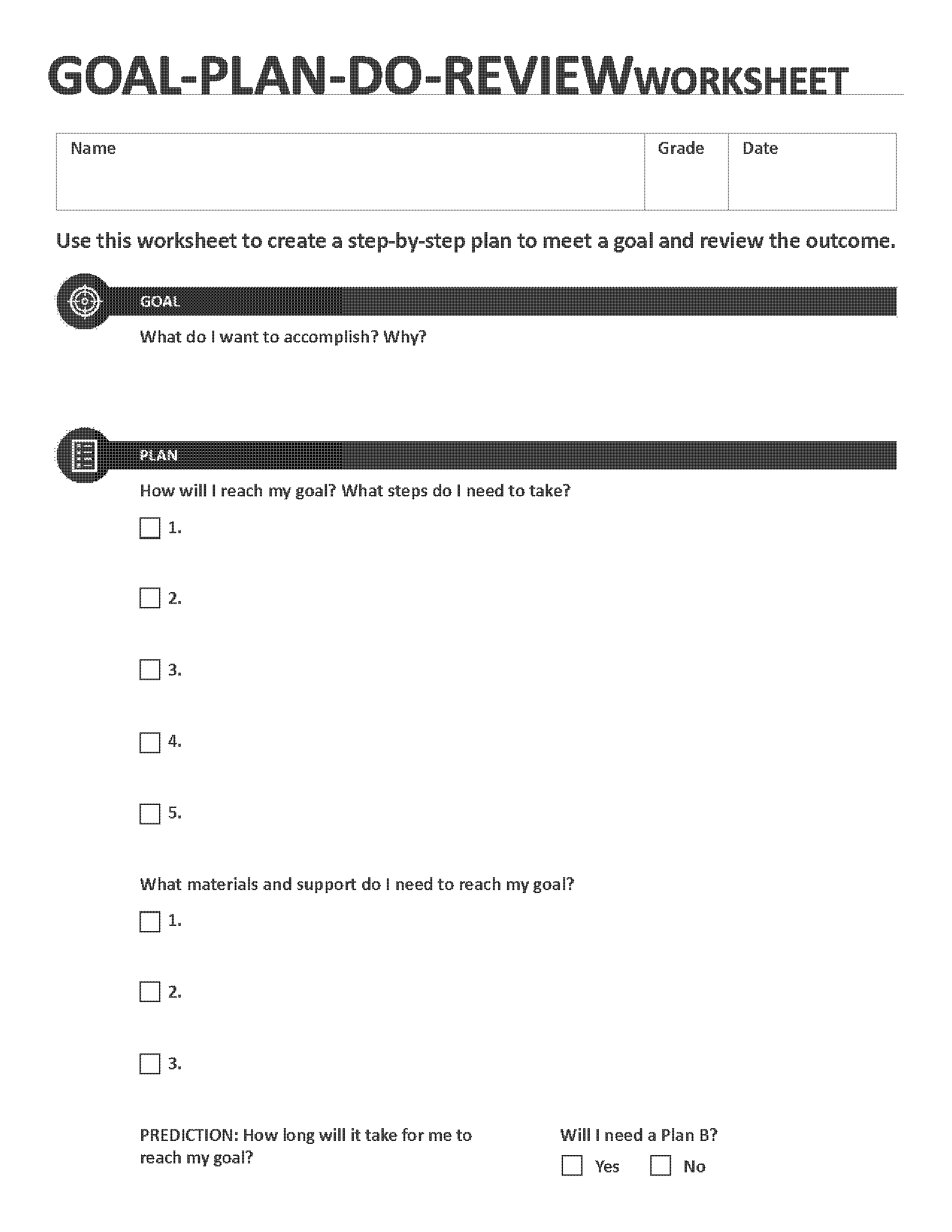 printable goal planning worksheet