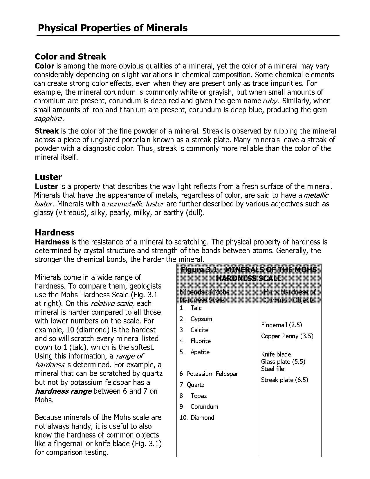 physical properties of mineral