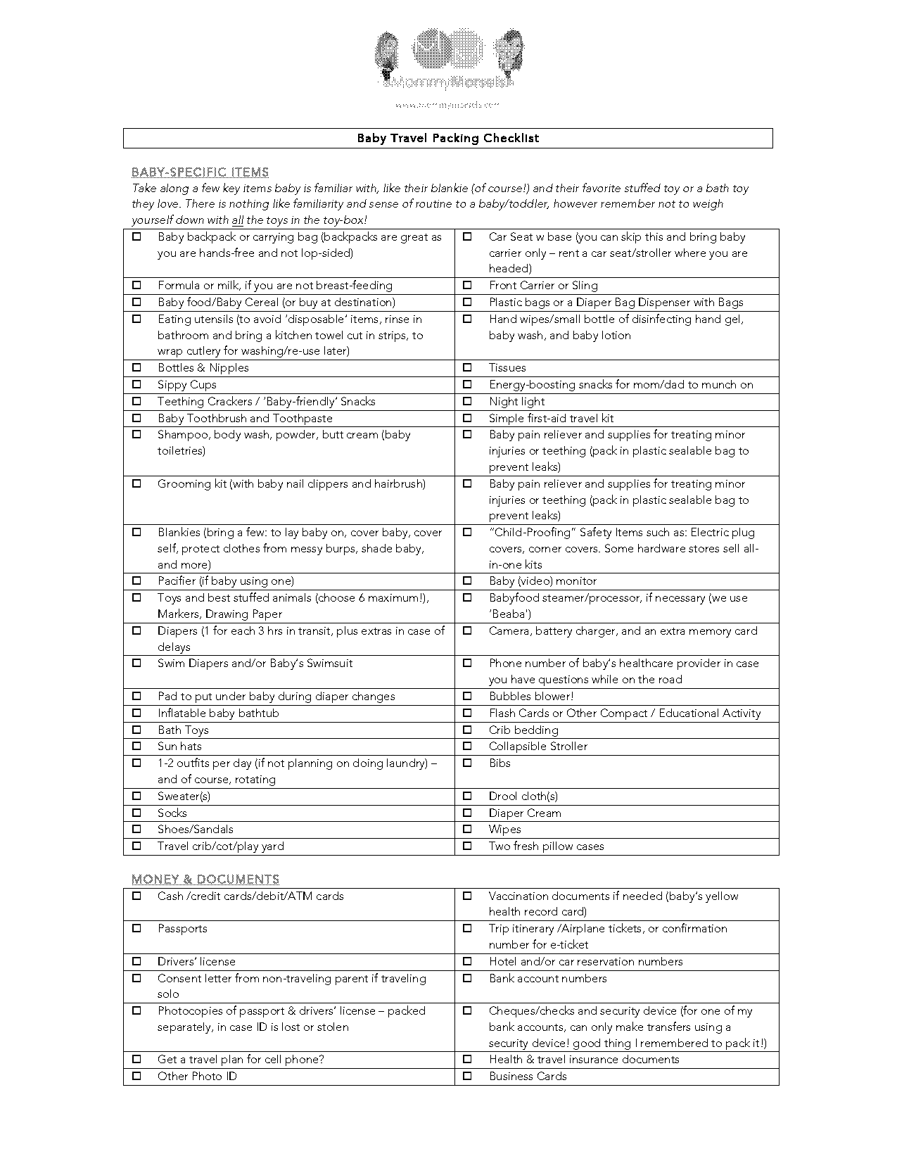 travel checklist template excel