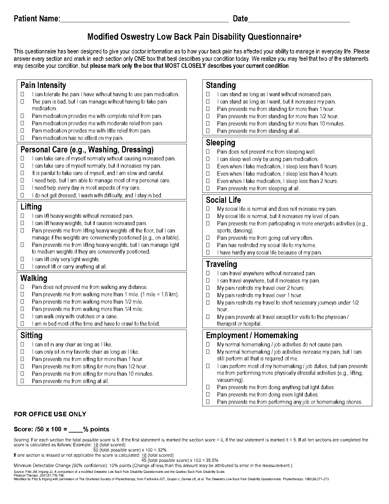 modified oswestry low back pain disability questionnaire