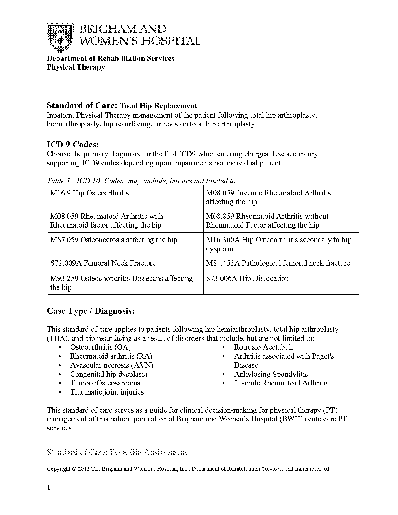 outpatient physical therapy hip replacement evaluation