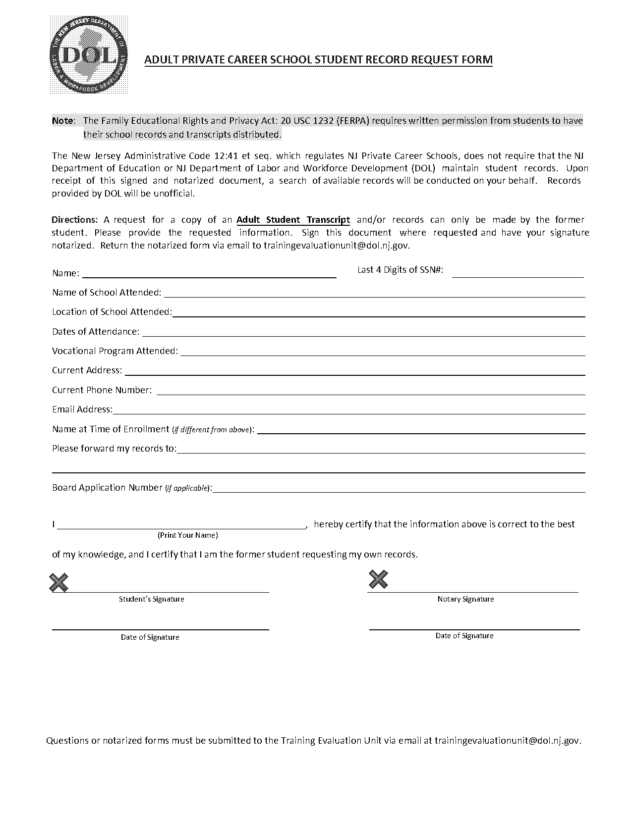 record request form school