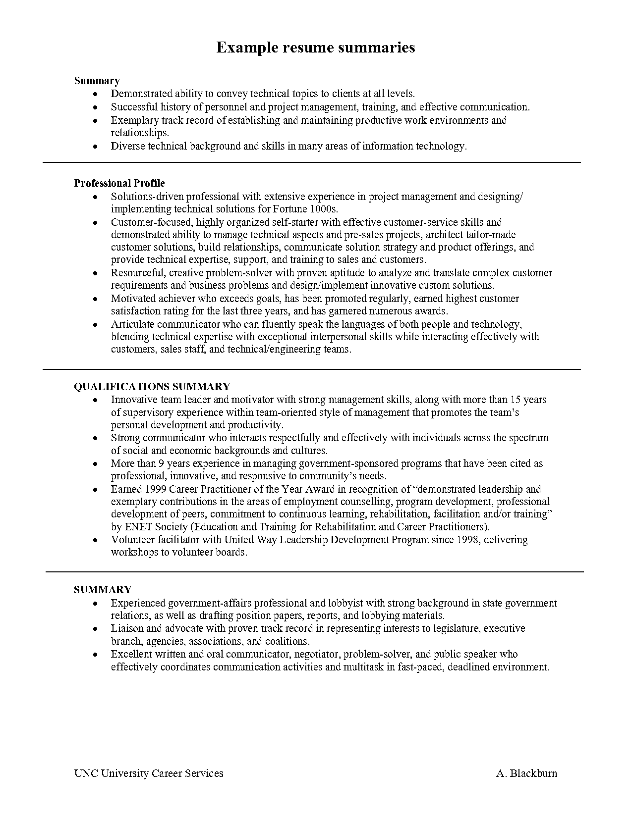 summary of qualifications for a resume format