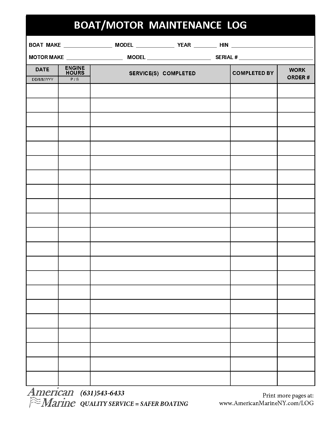 boat maintenance log book template