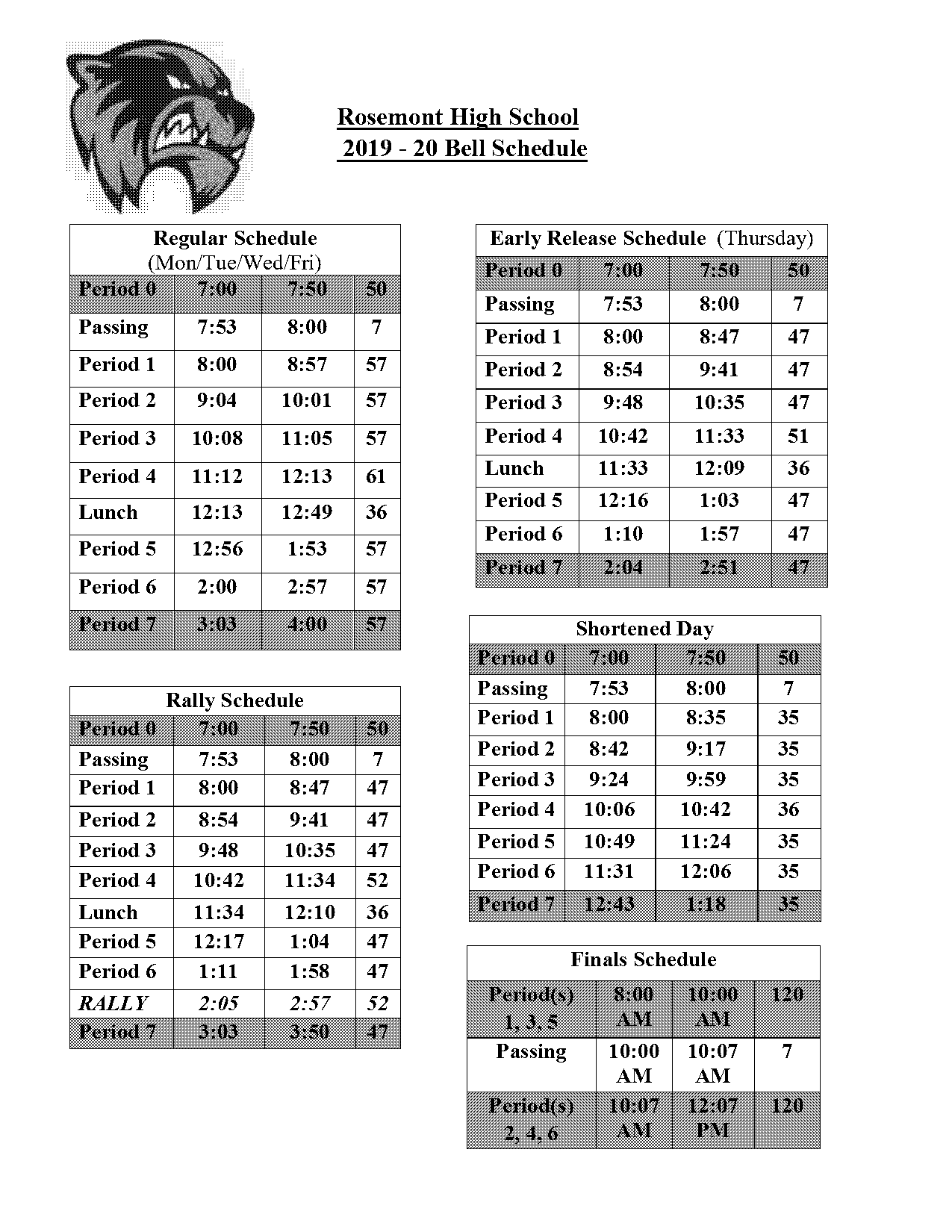 bell schedule rosemont high school