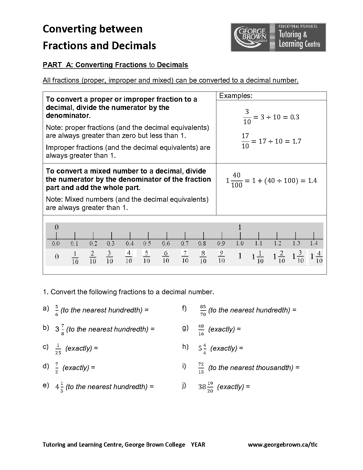 convert improper fraction to decimal worksheet