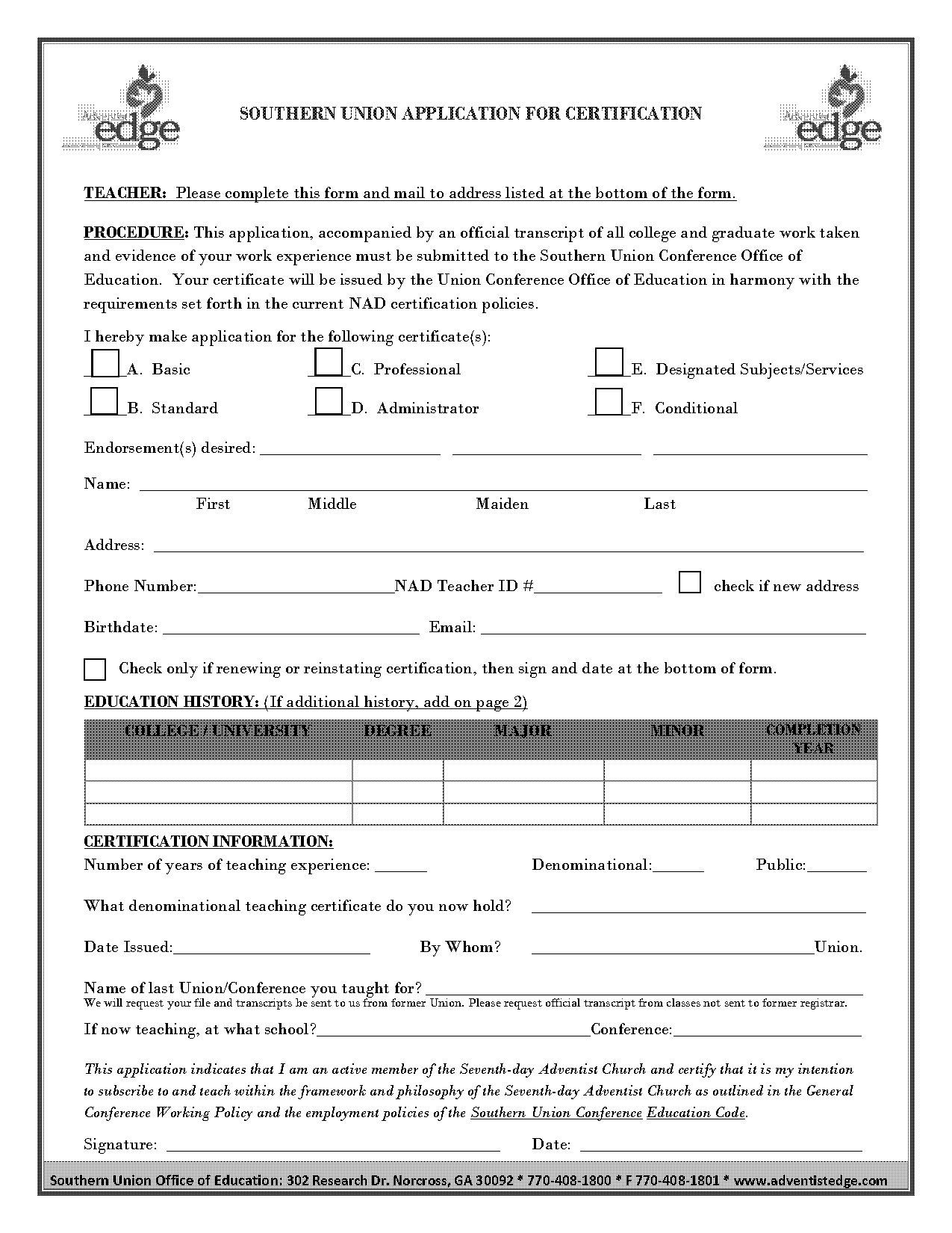 southern union transcript request form